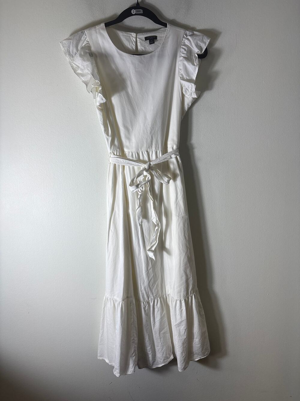 Ann Taylor Petite White Cotton Flutter Sleeve Maxi Dress Sz S